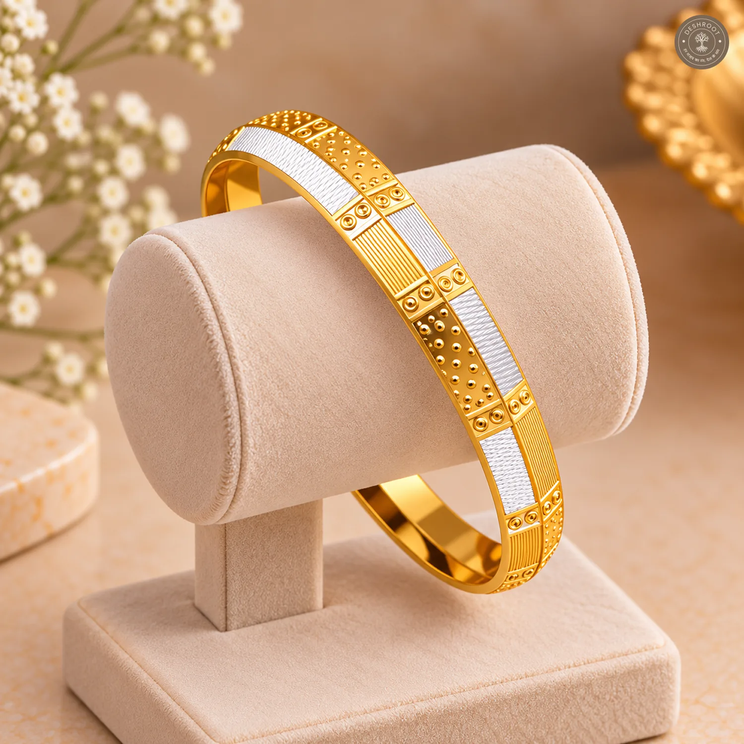 Dual-Tone Dot and Ring Patchwork Bangle