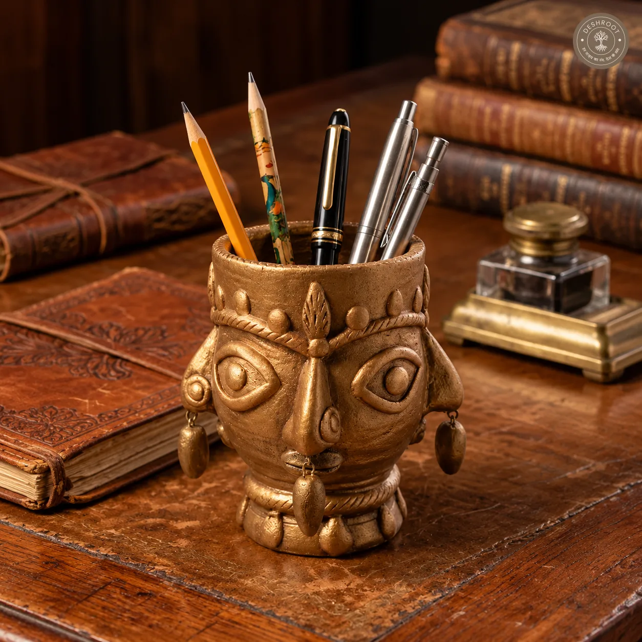 Handcrafted Terracotta Tribal Face Pen Holder