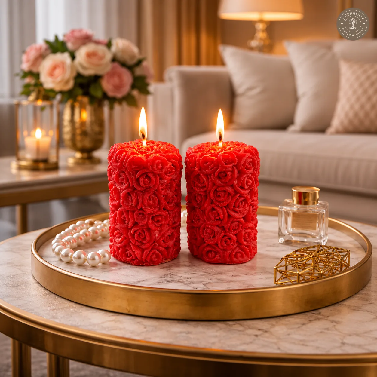 Luxury Rose Carved Pillar Candles – Romantic Decorative Scented Candles