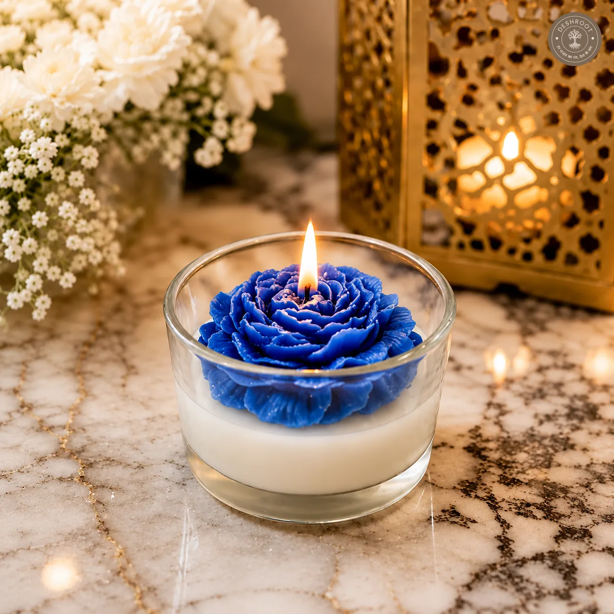 Blue Blossom Scented Candle in Glass Jar – Premium Decorative Floral Candle
