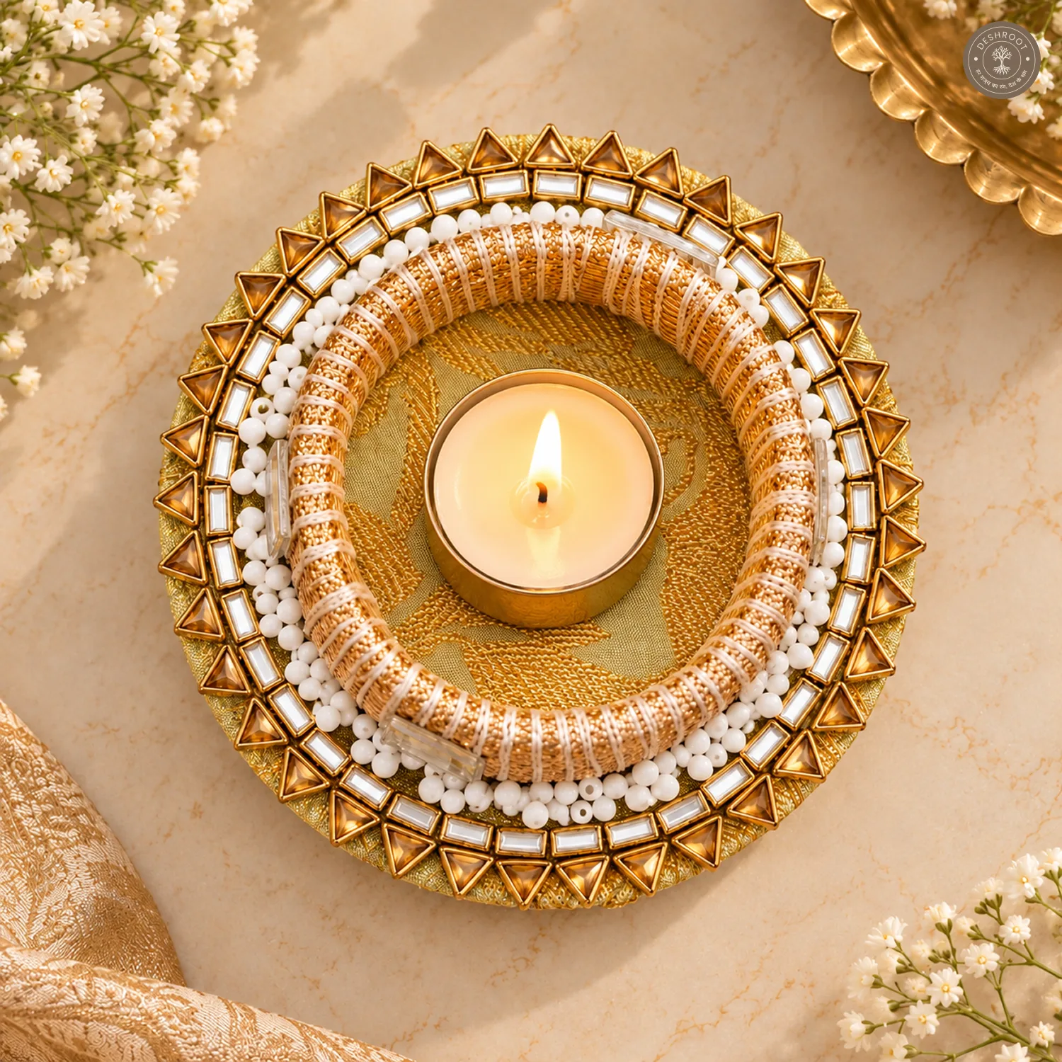 Triangle Stone Beaded Tea Light Holder
