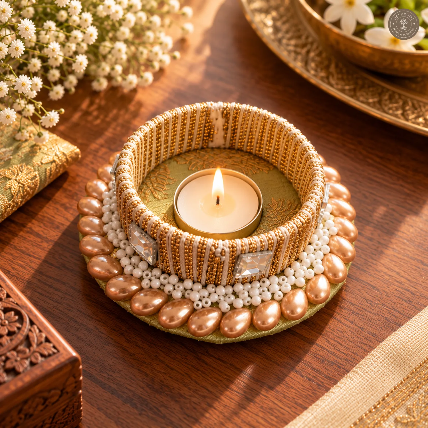 Champagne Drop Pearl Tea Light Holder