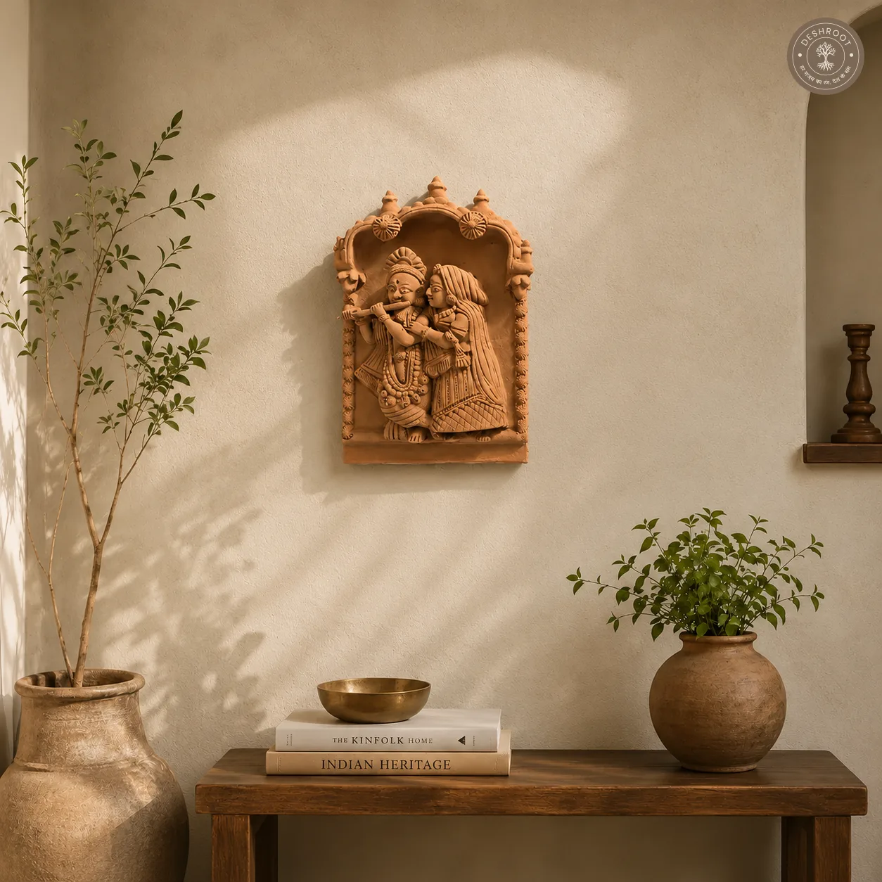 Rajasthani Handcrafted Terracotta Radha Krishna Wall Panel