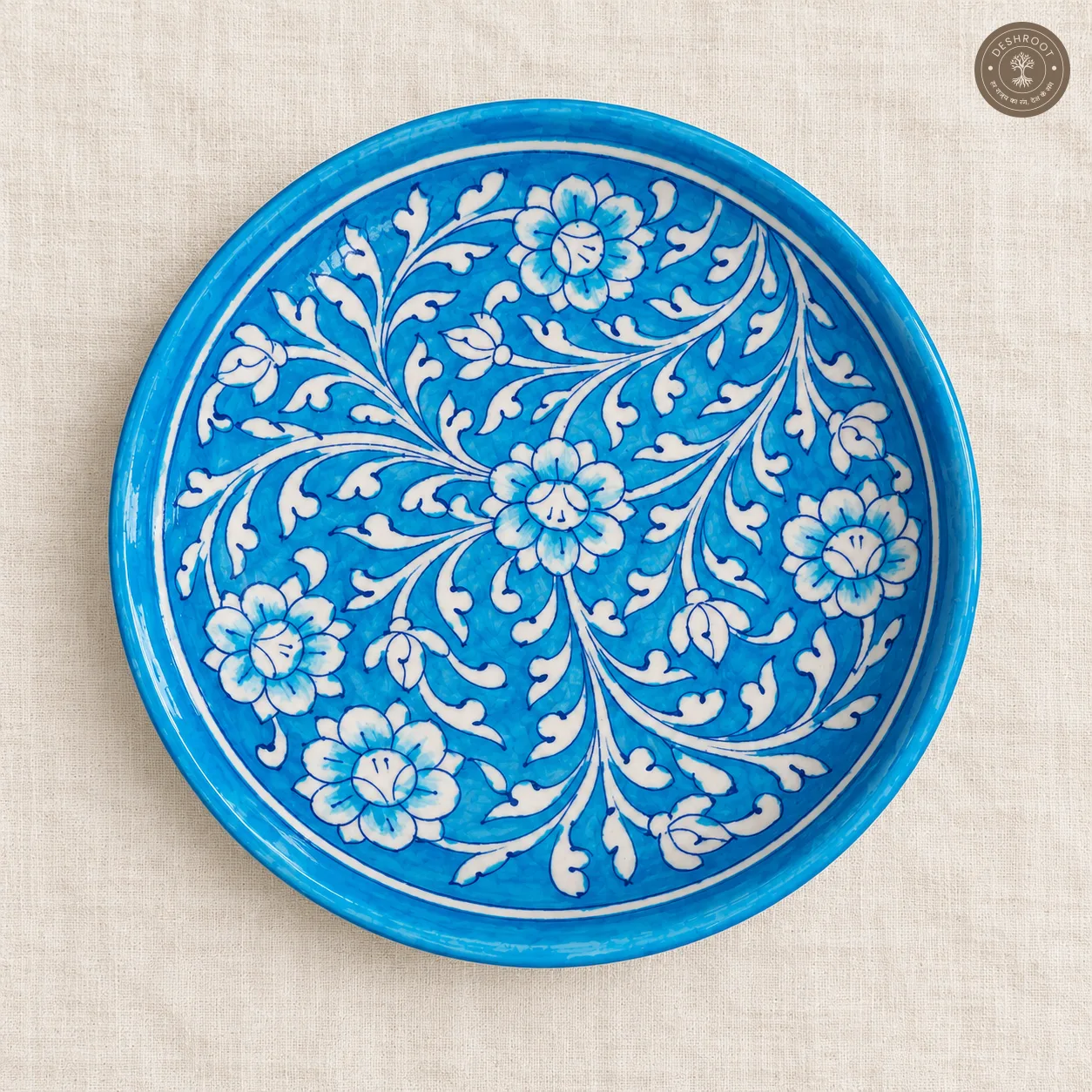 Turquoise Blue and White Floral Decorative Plate