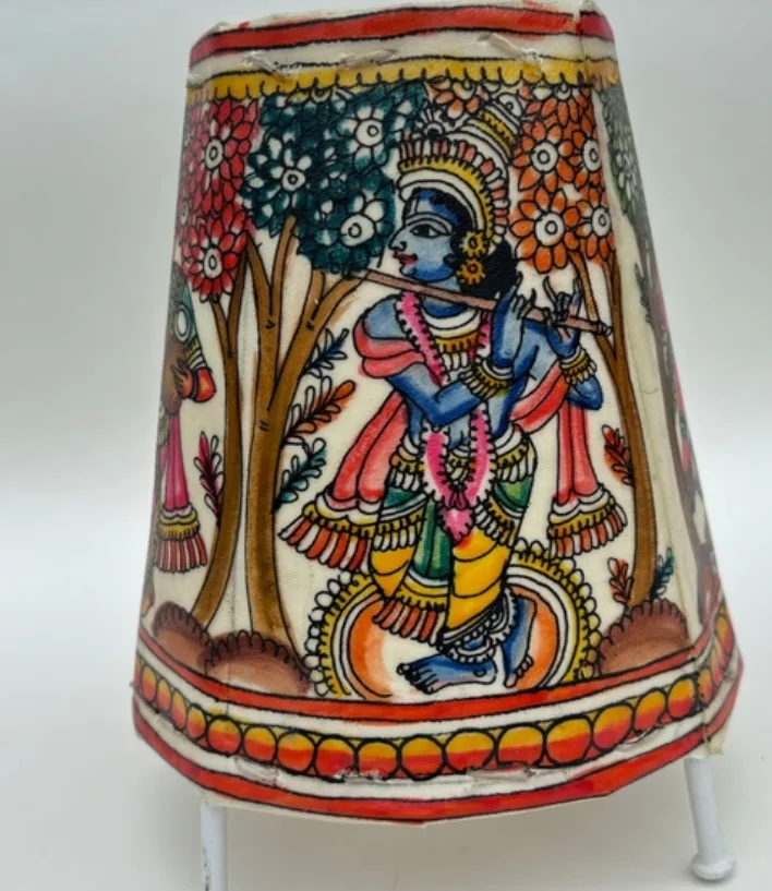 5-Inch Radha Krishna Round Leather Art